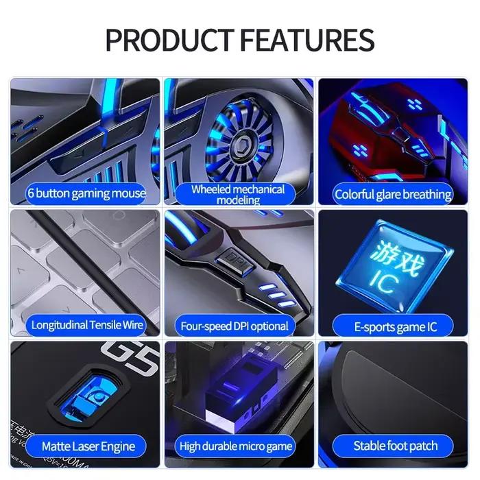 Souris Filaire G5 Originale Retro Eclairage Haute Sensibilite 6 Touches Macro Programmation Souris Mécanique Jeu Ordinateur Jeu Tablette PC Occasions Spéciales