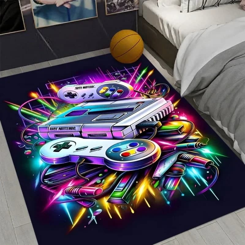Tapis de jeu VIKAMA avec design de manette, tapis pour salle de jeu, tapis de jeu pour chambre de ga