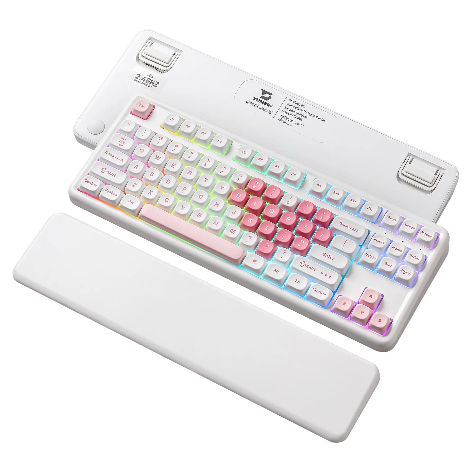 Clavier mécanique sans fil YUNZII B87 coeur, clavier de jeu rvb personnalisé QMK/VIA, Keeb esthétiqu