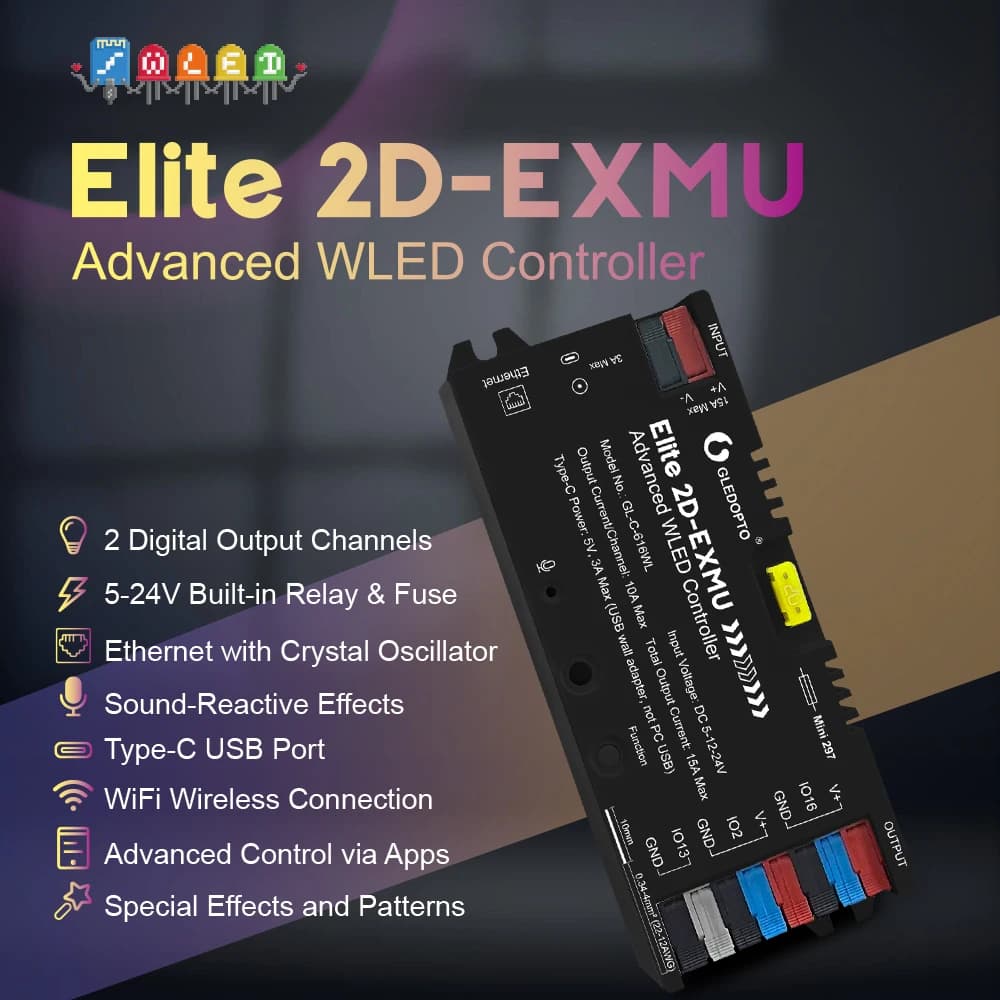 Contrôleur de bande lumineuse LED GLEDOPTO Elite ESP32 WLED avec Ethernet, synchronisation musicale,