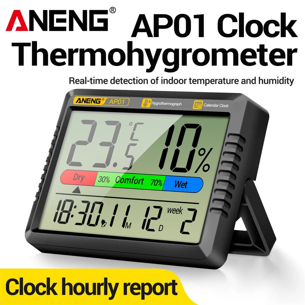 Thermomètre-hygromètre numérique ANENG AP01 avec mode alarme snooze, thermomètre d'air, humidité, mu